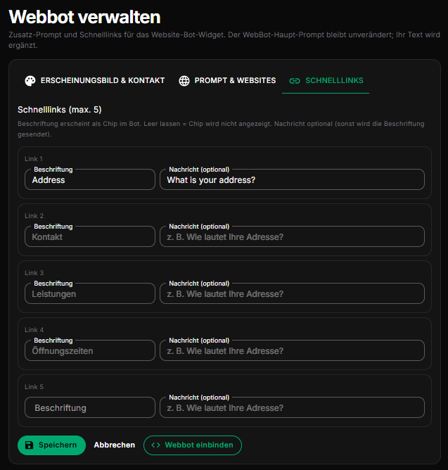 Schnelllinks setzen